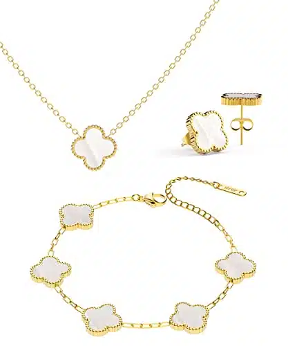 Lucky Clover Sets 18K Gold Plated,Bracelet,Earring,Necklace Pendant for  Women with Adjustable Charm Simple Cute Jewelry